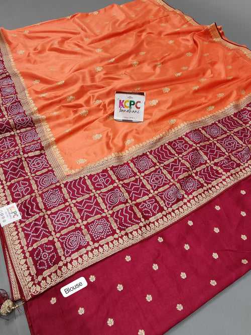 KcPc Exclusive Multicolor Bandhani Semi Gaji Silk Saree with Ghatchola Bandhej Border