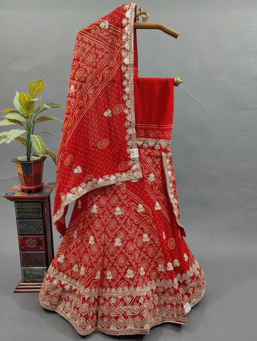 Latest Georgette Rajasthani Traditional Chunri Bandhej Gotapatti Lehenga Set
