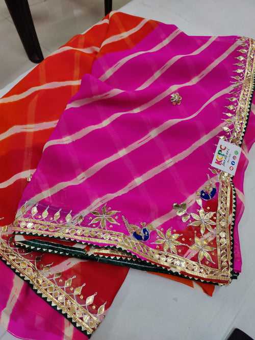Pure Georgette Multicolour Jaipuri Gotapatti Leheriya Saree with blouse