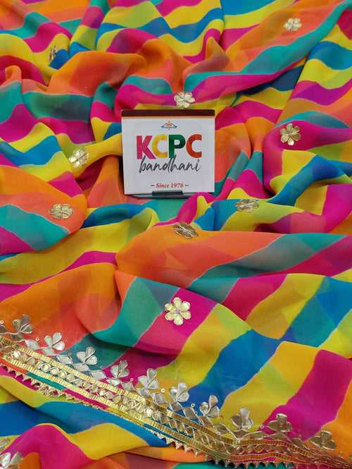 Jaipuri Georgette Multicolored Leheriya Gotapatti Saree with blouse amt