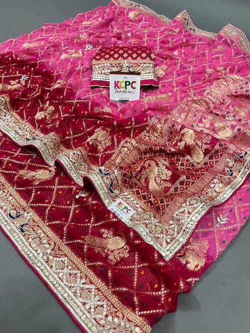 New Meenakari Banarasi bandhej Ghatchola Gotapatti Work Jaipuri Saree with blouse