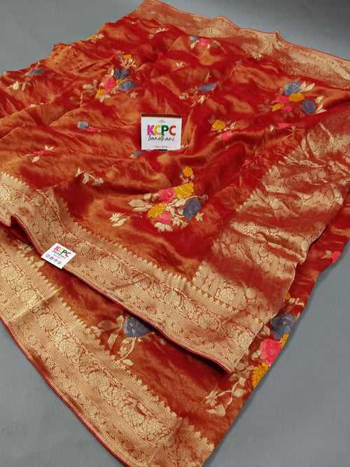 Pure Tissue Tussar Banarasi Handloom Meenakari Saree with blouse