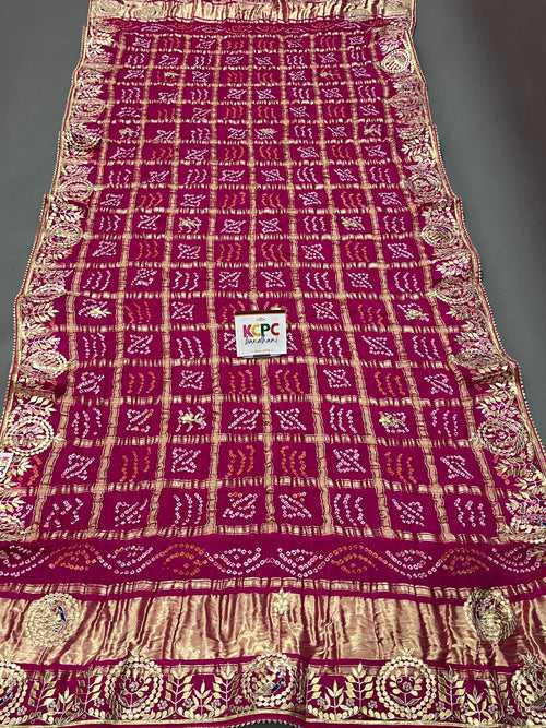 Pure Gaji Silk Handmade Bandhej Gotapatti Work Jaipuri Dupatta