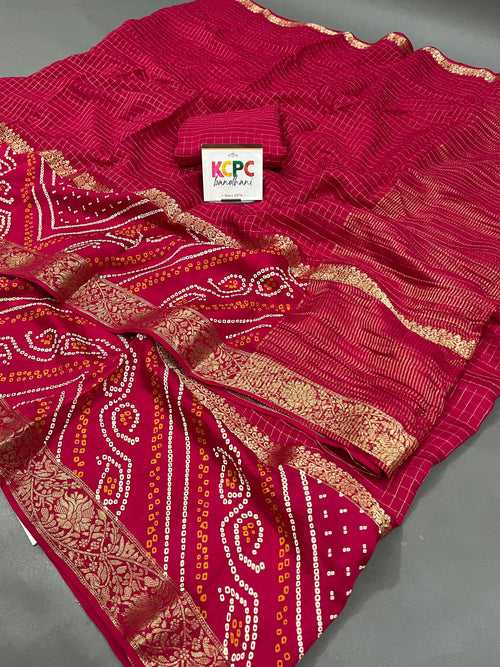 New Launch Designer Jaipuri Gaji Silk Bandhani Ghatchola Saree with blouse