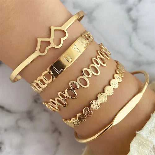 Combo Pack Of Five Gold Plated Open Adjustable Bracelet Set