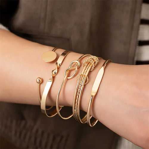 Combo Pack Of Five Gold Plated Open Adjustable Bangle Set