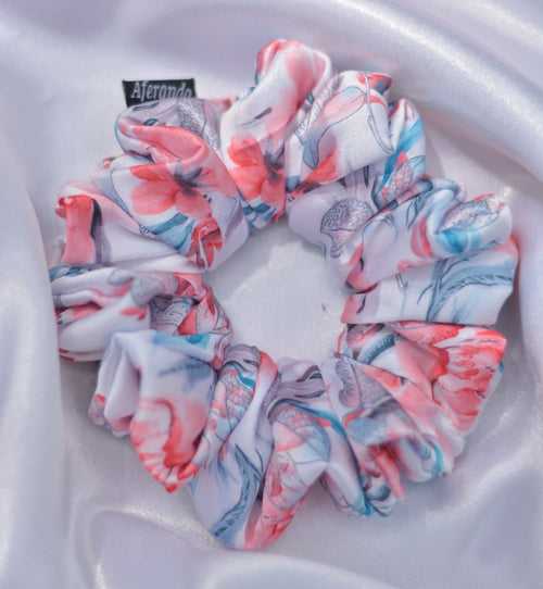 Dreamy Flower Leaf Print Premium Quality Satin Scrunchie