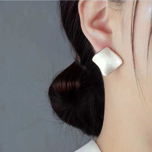 Irregular Geometrical Shaped White Enamel Stud Earring