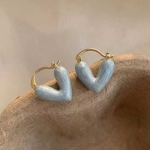 Korean Style Heart Shape Light Blue Color Hoop Earring