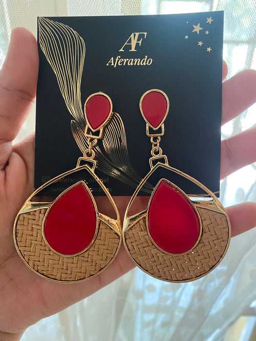 Red Wood Long Drop Earring