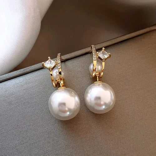 Simple Style Square Alloy Inlay Rhinestones Pearl Women'S Earrings