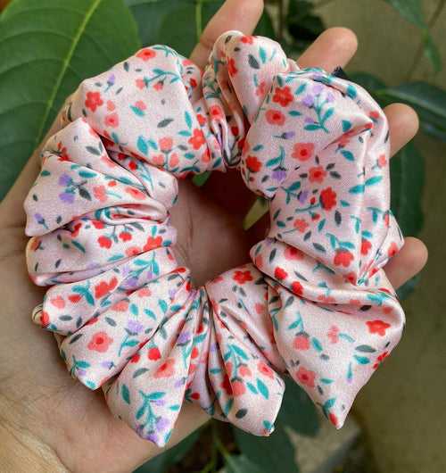 Small Flower Printed Premium Quality Satin Scrunchie