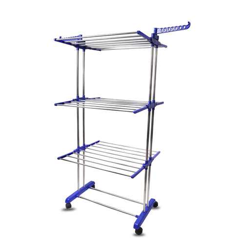 Stainless Steel Cloth Drying Stand I 3-Tier Stainless Steel I (Blue)