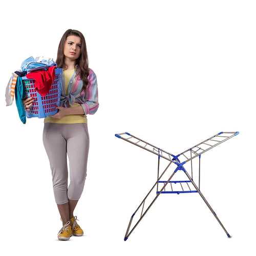 Gullwing Master Cloth Drying Stand  | Collapsible Clothes Drying Laundry Rack with Hanging Rods I Blue