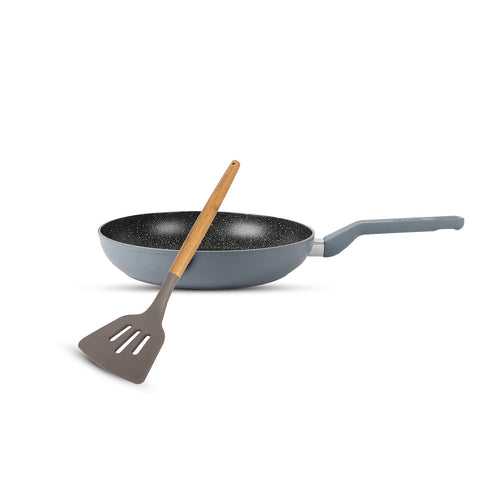 Haden Sabichi Frying Combo of 24 cm Perth Forged Aluminium Non Stick Frying Pan with 32 cm Heat Resistant Silicone Slotted Turner (Pack of 2)