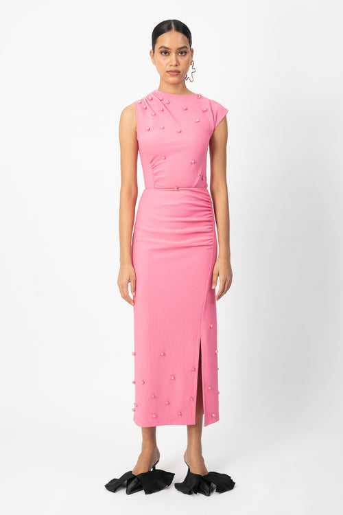 peony pink ornamental midi skirt