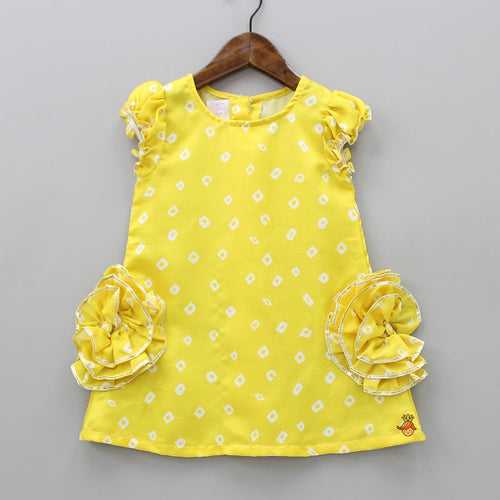 Flowers Adorned Bandhani Printed Yellow Dress