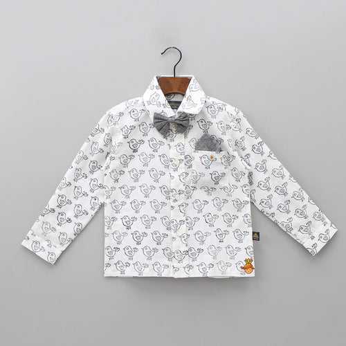 Hand Block Bird Printed White Shirt