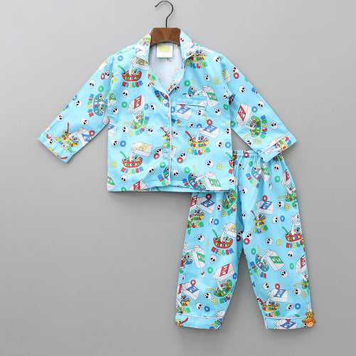 Cereal Printed Pure Cotton Blue Sleepwear
