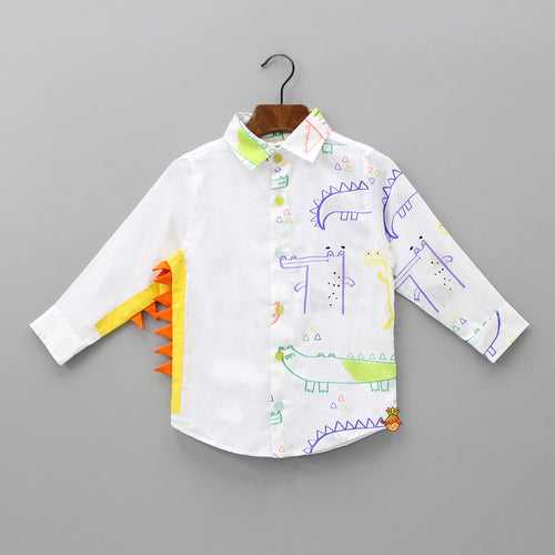 Printed Triangular Lace Detailed White Shirt