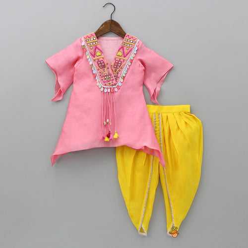 Stylish Sleeves Pink Top And Tulip Dhoti