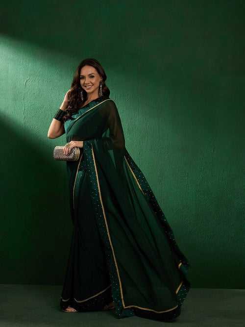 Green Woven Design Zari Border Saree