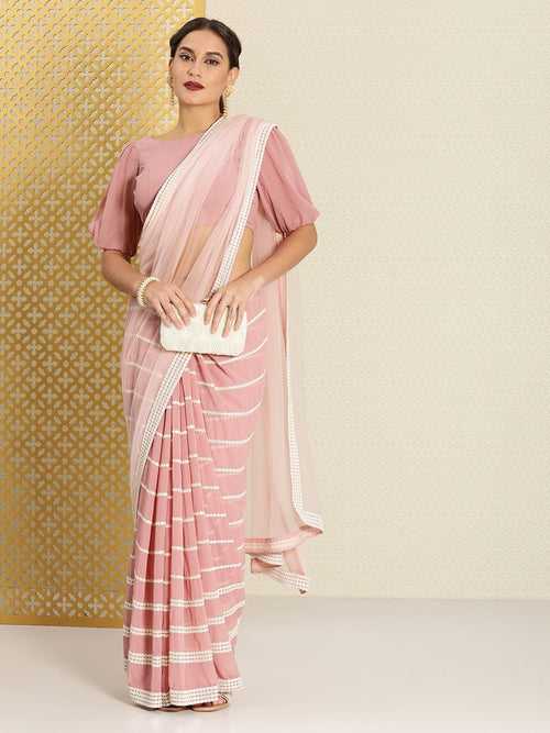 Pink Striped Mirror Work Jashn Saree