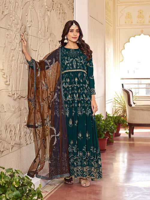 Green Multi Embroidery Gerogette Anarkali Suit