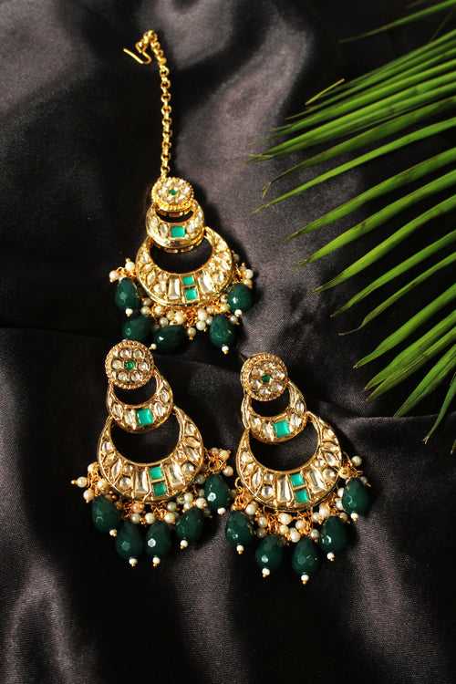 Kundan Chandbali Earring With Pearls & Mangtika Set