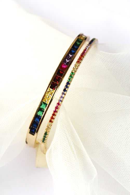 Rainbow Crystal Gold Cuff Bracelet