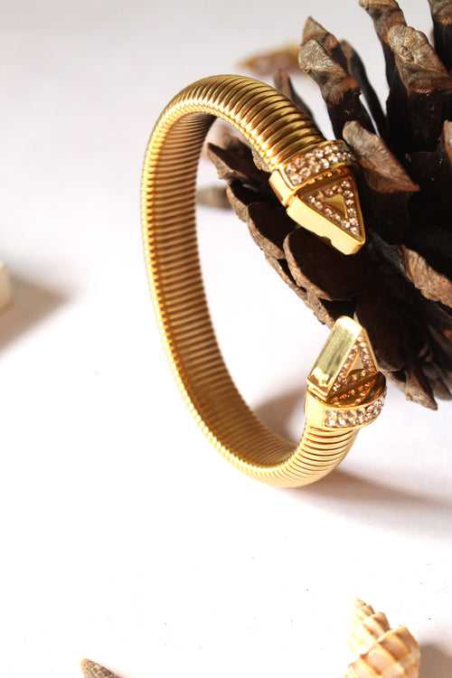 Gold Metal Snake Opnenable Bracelet With Stone