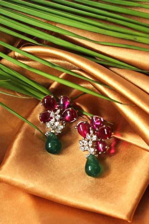 Ruby, Emerald Stone Dangle Earring