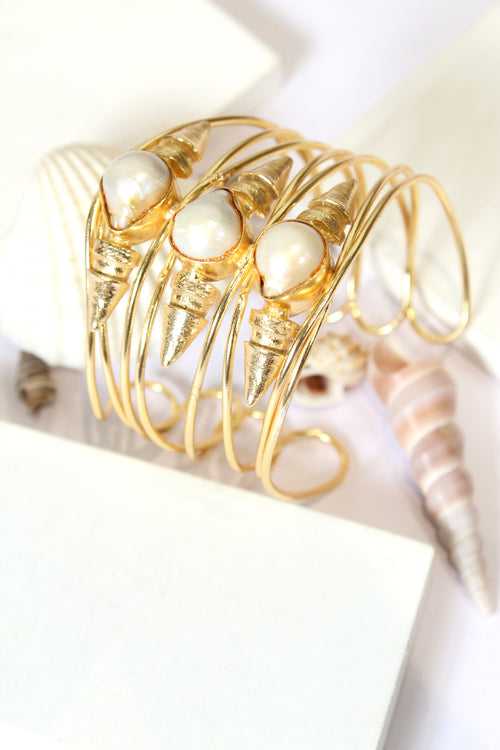 Golden Spike Cuff With Pearl