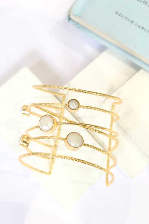 Gold Plated Twisted Spike Cuff With Pearl