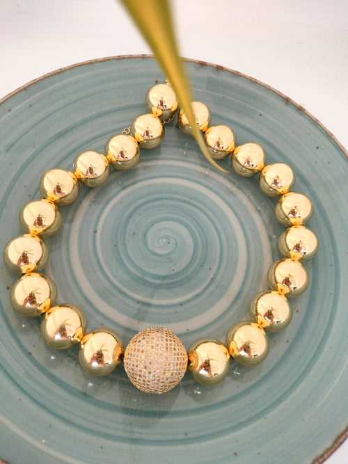 Glossy Balls Necklace With Stone