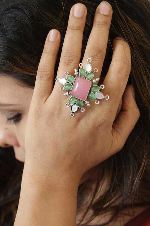 Silver Statement Pink Stone Ring
