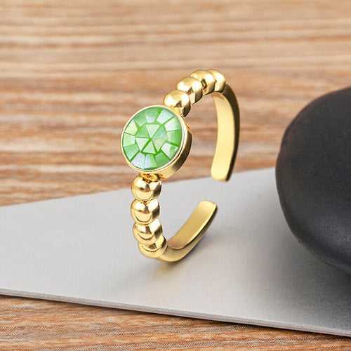 Gold Mother Of Pearl Round  Free Size Adjustable Ring