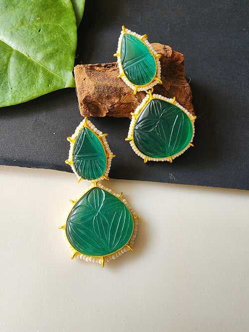 Gold Finish Turquoise Stone Green Dangle & Drop Earring
