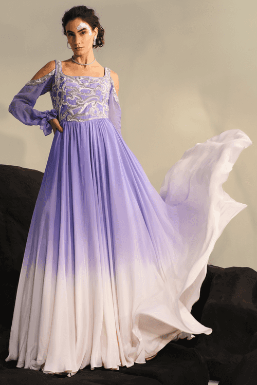 White & Purple Double Ombre Gown
