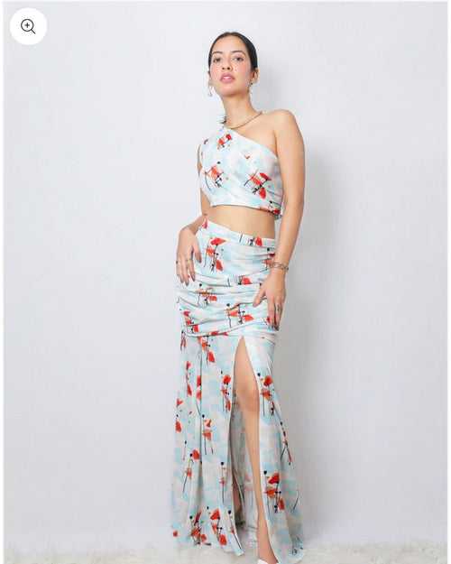 One Shoulder Painted Skirt Set