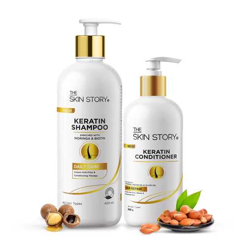 Keratin Hair Care Duo (Shampoo + Conditioner) | For Dry & Damaged Hair | Paraben Free | Anti Frizz Shampoo Conditioner