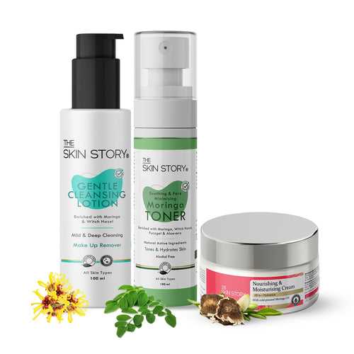 The Skin Story Classic Care Collection (CTM) (The Skin Story Gentle Cleansing Lotion, 100ml The Skin Story Moringa Toner, 100ml The Skin Story Nourishing & Moisturising Cream, 50g)