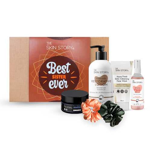 Rakhi Radiance Gift Box | Ginseng Face Mist | Aqua Fresh Facewash | Radiant Day Cream | Avocado Restorative Lotion | Scrunchies | Comb | For Women and Men | Rakhi Gift Box