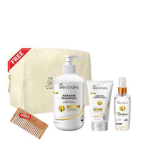 Daily Hair Care Kit | Deep Conditioning & Frizz Free Hair | Enriched with Argan Oil & Vitamin E | Free Pouch & Wooden Comb