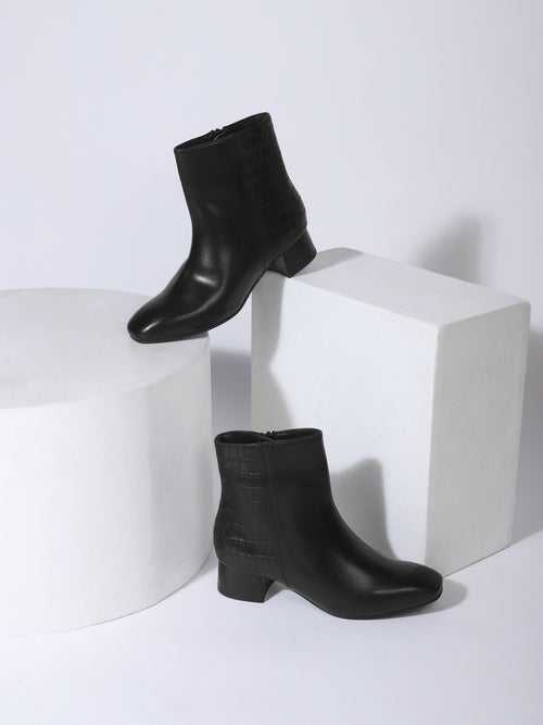 Black PU Block Ankle Boots (TC-20884-BLK)