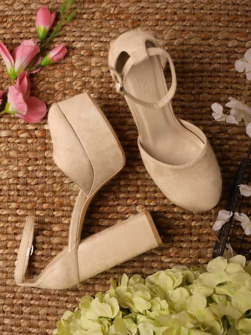 Nude Suede Lace-Up Block Sandals (TC-TB5-NUD)