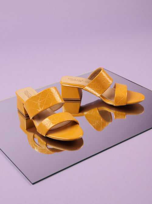 Mustard Patent Textured Low Heel Mules (TC-RLST21-MST)