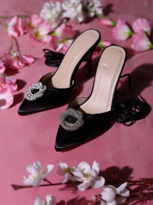 Black Lycra Lace-Up Stiletto Sandals (TC-TB1-BLK)
