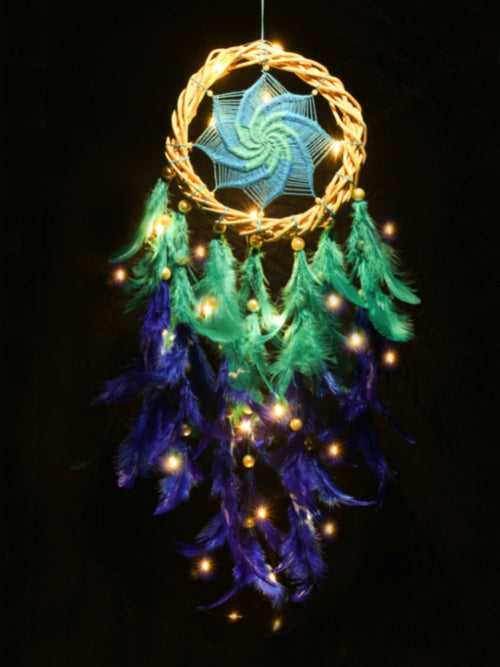 Peacock Magic Wreath Dream Catcher with Pretty Lights