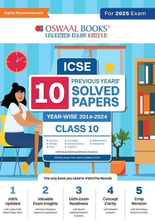 ICSE 10 Previous Year Solved Papers Class 10 | Year-wise 2014-2024 | Physics, Chemistry, Maths, Biology, History and Civics, Geography, Hindi, English 1, English 2 | for 2025 Board Exam